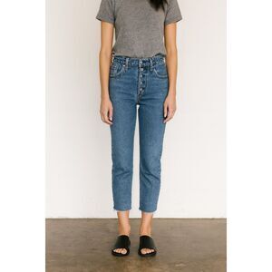 Levi’s medium wash rib age straight Jean non ripped raw hem button fly #759